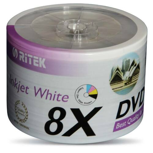50 Ritek White PRINTABLE Blank DVD-R media 8X Full Hub Printable ...