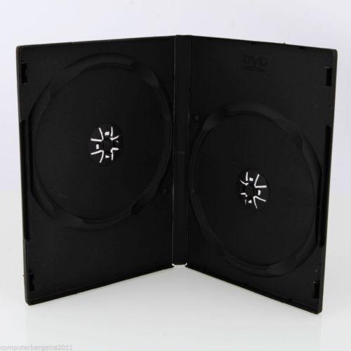 100 DOUBLE 14mm HOLD 2 DVD Cover Disc Case + outer wrap insert BLACK