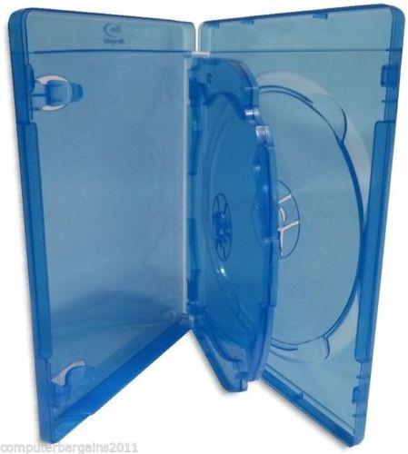 5 x Blu Ray Triple 14mm Quality Cover Cases with logo - Holds 3 Bluray Discs