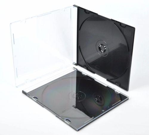 200 Slim 5.2mm jewel CD Cases with BLACK Tray single Disc case SLIMLINE PO
