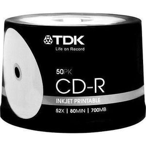 50 WHITE TDK full printable blank CD-R media 52X CD -R CDR Original Factory Seal