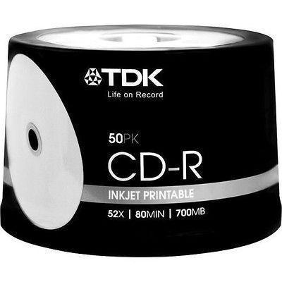 50 WHITE TDK full printable blank CD-R media 52X CD -R CDR Original Factory Seal