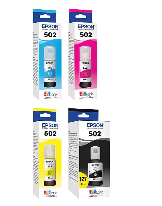 4x Epson Genuine T502 BK/C/M/Y Ink Bottle Set for ET-2700/ET-2750/ET-3700/ET-475
