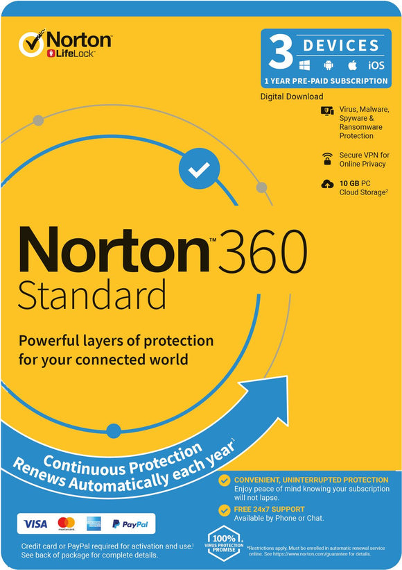 Norton 360 standard 2023 3 Devices 1Year PC MAC Android iOS License Key